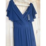 Lulus NWT  Convincing Grace Navy Blue Flutter Sleeve Wrap Maxi Dress Wedding L Photo 3