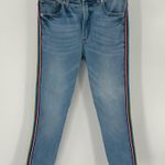 EXPRESS Jeans Ankle Leggings Womens 2S High Rise Skinny Rainbow Stripe Raw Hem Photo 0