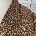 Pamela McCoy Metallic Leopard Print Leather Coat Brown Gold 1X‎ Zipper Front Photo 5