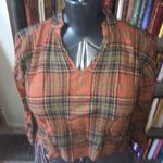 Madewell wool orange tartan plaid split neck cropped long sleeve S shirt Photo 0