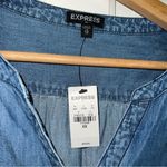 EXPRESS NWT  Chambray Shirt Dress V neck long sleeves collarless medium wash XS Photo 7