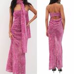 For Love & Lemons Francesca Pink Strapless Paisley Velveteen Maxi Dress Sz M Photo 1