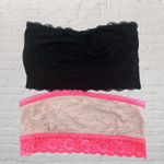 Victoria's Secret Victoria’s Secret PINK Strapless Lace Bandeau Bralette Bundle Black Pink Sz L Photo 1