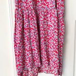 ZARA  Red Blue Floral Ruffle Shoulder Crepe Midi Tunic Prairie Dress Medium Photo 8