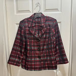 Preston & York  Plaid Button Up Lightweight Jacket Red Black Holiday Career Sz 8 Photo 0