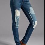 Free People  Patchwork Skinny Jeans Size 29 Daisy Haynes Crochet Lace Festival Photo 4