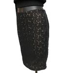 Diane Von Furstenberg  Black Lace Leather Trim Pencil Skirt Photo 4