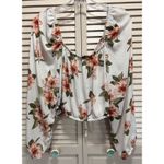 Rue 21 Floral Crop Top Long Chiffon Sleeves Ruched Tie Size XL White/Orange Photo 3