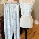 Pajama Set White Waffle Spaghetti Strap Crop Top Matching Pants Size M Photo 0