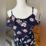 Angie  Women's Navy Ruffle Top Sleeveless Floral Dress Sundress Size M Photo 2