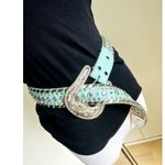 Y2K Bling Belt Size medium Blue/Green Rhinestone Chunky silver Buckle Blue Photo 7