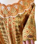 Vintage Indian Block Print Embroidered Neckline Cotton Kaftan Dress Yellow Size undefined Photo 5