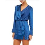 Endless Rose NWT Women's Long Sleeve Olympian Blue Satin Minidress Sz Medium Photo 1