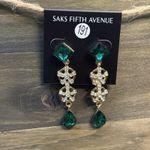 Saks 5th Avenue Saks Fifth Avenue Green Gemstone Water Drop Dangling Pierced Earrings New Photo 2