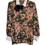 ZARA Floral Bow Neck White Collar Blouse Katie Krause Top Shirt large Photo 0