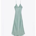 ZARA  Satin Camisole Midi‎ Slip Dress Size Flower Detail Sea Green- Small Photo 2