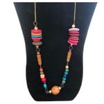 Vintage Boho 80s Retro Style Eclectic Irregularly Wood Beads Gold Chain Necklace Purple Photo 6