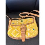 Handmade Vintage‎ Yellow Woven Pattern & Leather Crossbody Bag With Adjustable Strap Photo 2