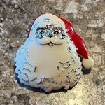 Santa Claus Face Pin Brooch Pendant Silver Tone White Red Enamel Hat 1 3/4" Photo 0