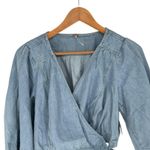 Free People  Sophie Medium Wash Denim Cropped Wrap Top Long Sleeves sz Small NWT Photo 3