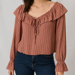 Anthropologie Pink Off Shoulder Ruffle Blouse XS Long Sleeve Boho Peasant Top Photo 0