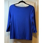 Talbots  Solid Bateau Neck Tee Blue 3/4 Sleeve Boat Neck Pima Cotton Top Sz M # Photo 1