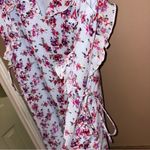 Club Monaco  Ruffle Silk‎ floral shift Dress blue pink size 0 Photo 4
