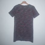 Loft SP Career Short Sleeved Textured Shift Mini Dress Crew Neck Red Gray Petite Photo 4