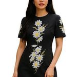 Few Moda  NY Black Daisy Embroidered Dress - Chic Floral Mini Cocktail Dress Photo 0