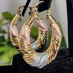 Gold Filled Tricolor Swirl Hoop Earrings Photo 0