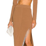 NICHOLAS Gael Cropped Crystal Long Sleeve Top in Nude Silver Size L Photo 0