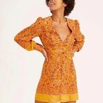 Urban Outfitters  Orange Michelle Plunging Long Sleeve Mini Dress Size Large Photo 0