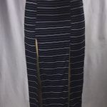Navy Striped lined Skirt with front slits Blue Photo 0