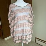 Free People  Womens County Fair Blouse Top Sheer Taupe Pink Banded Bottom Size L Photo 3