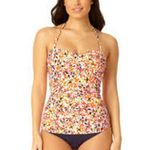 Anne cole Twist Front Bandeau Tankini Swim Floral Bathing Suit Top NWT XS Photo 0