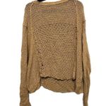 Free People  Women's Cotton Blend Sweater Size Large Tan Open Knit Beach Boho Photo 2