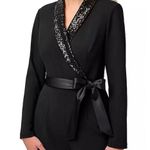 Adrianna Papell NEW NWT  Womens Stretch Crepe Tuxedo Jumpsuit Sequin Lapel size 4 Photo 3