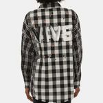 Desigual  Shirt Women's Size Medium 'Vive' Patchwork Plaid Long Sleeve Cotton B&W Photo 1