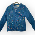 Bobbie Brooks Floral Embroidered Denim Jacket Medium Wash Button Front L Blue Size L Photo 0