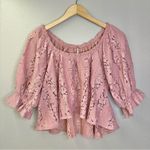 Free People NEW Stacey Lace Blush Tint Puff Sleeve Top Blouse Cropped Flowy Photo 8