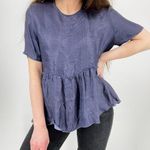 Chan Luu  Silk Blend Baby Doll Top in Dark Blue Size M Photo 0