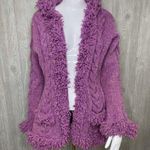 Handmade Purple Ecuador crochet braided knit fringe full zip hooded jacket sweater shirt Photo 1