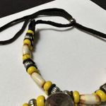 Head Black / Yellow Bead Silver Tone Indian Nickel Necklace Photo 2