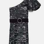 ZARA Sequined Asymmetric One Shoulder Mini Dress Photo 6