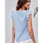 SheIn Womens V Neck All Over Powder Blue Floral Flutter Sleeve Top - Sz S Photo 1