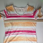 Talbots  Watercolor Striped Tee Sz MP Colorful Preppy Soft Stretch Comfy Coastal Photo 8