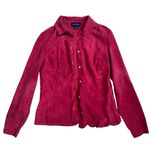 Ann Taylor  Sz 4 100% Silk Red Hand Dyed Button Down Blouse Shirt Collared Photo 0