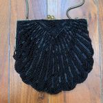 Vintage Beaded Black Clam Shell Purse Photo 4