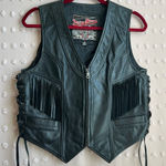 Flying Bikes Oakwood Vintage Women’s Leather Fringe Conch Detail Vest Sz M Black Size M Photo 0