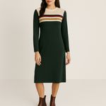 Roolee  Green Knit Sweater Dress Size Medium Long Sleeve Rugby Stripe Fall Casual Photo 7